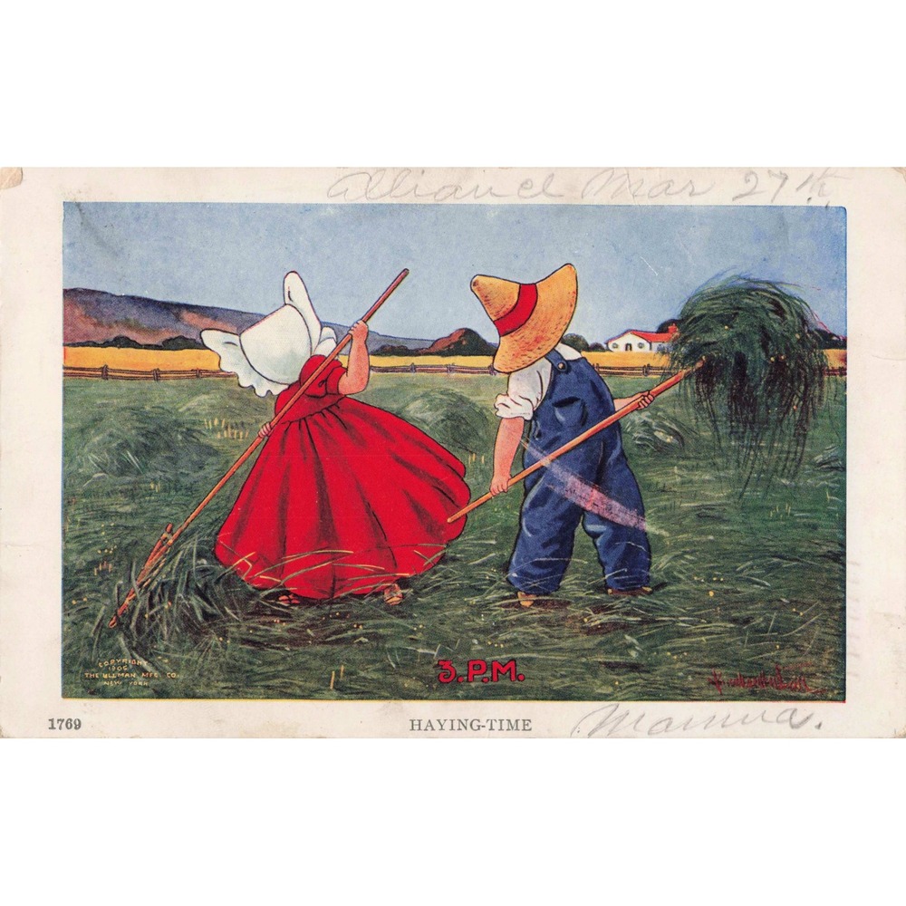 Vtg 1905 Bernhardt Wall Postcard Haying-Time 3 P.M. Ullman Mfg Co #1769 Farm - Picture 1 of 2